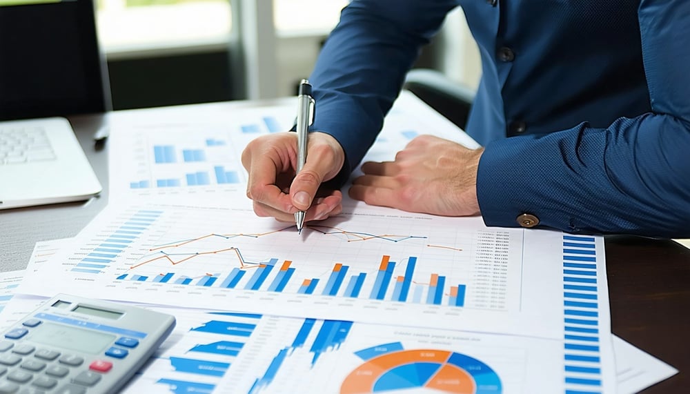 Professional bookkeeper analyzing business financial reports